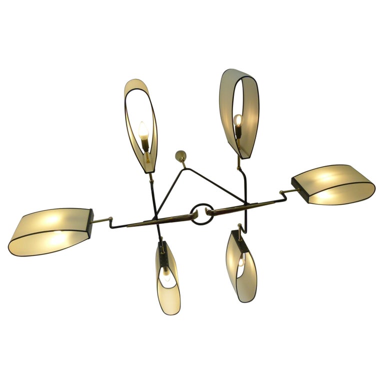 Lustre à 6 lumières Maison Lunel, circa 1950 En vente sur 1stDibs
