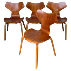 Early Grand Prix Dining Chairs in Teak, Arne Jacobsen for Fritz Hansen Denmark