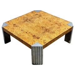 Vintage Burl Wood and Chrome "Skyscraper" Cocktail Coffee Table, Midcentury