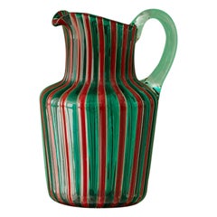 Vintage Gio Ponti 909 Glass Pitcher in Red and Green Glass, Murano, Italy, 1950s