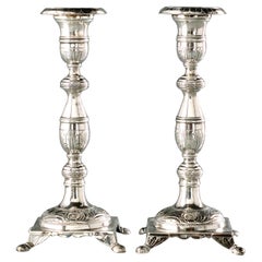 Very Good Pair of 19th Century Cast Portuguese Silver Shabbat Candlesticks