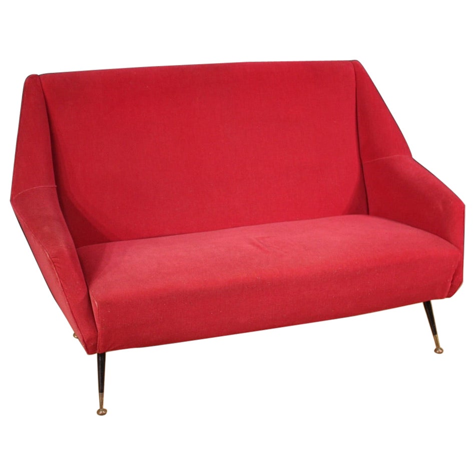 20th Century Red Velvet Italian Modern Sofa, 1960 For Sale