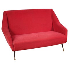 Vintage 20th Century Red Velvet Italian Modern Sofa, 1960