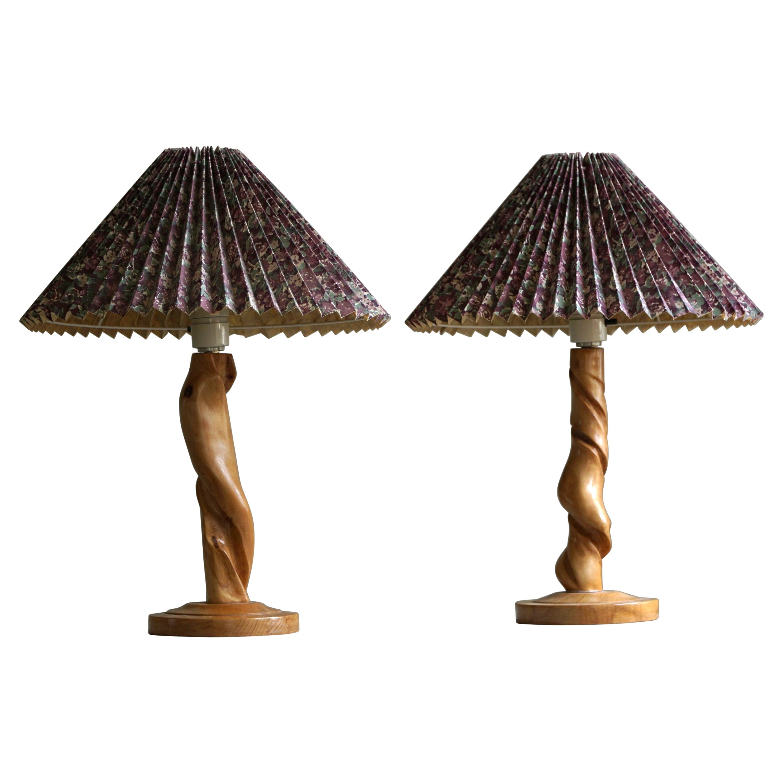Pair of Sculptural Organic Wooden Table Lamps, Scandinavian Modern, 1970s For Sale