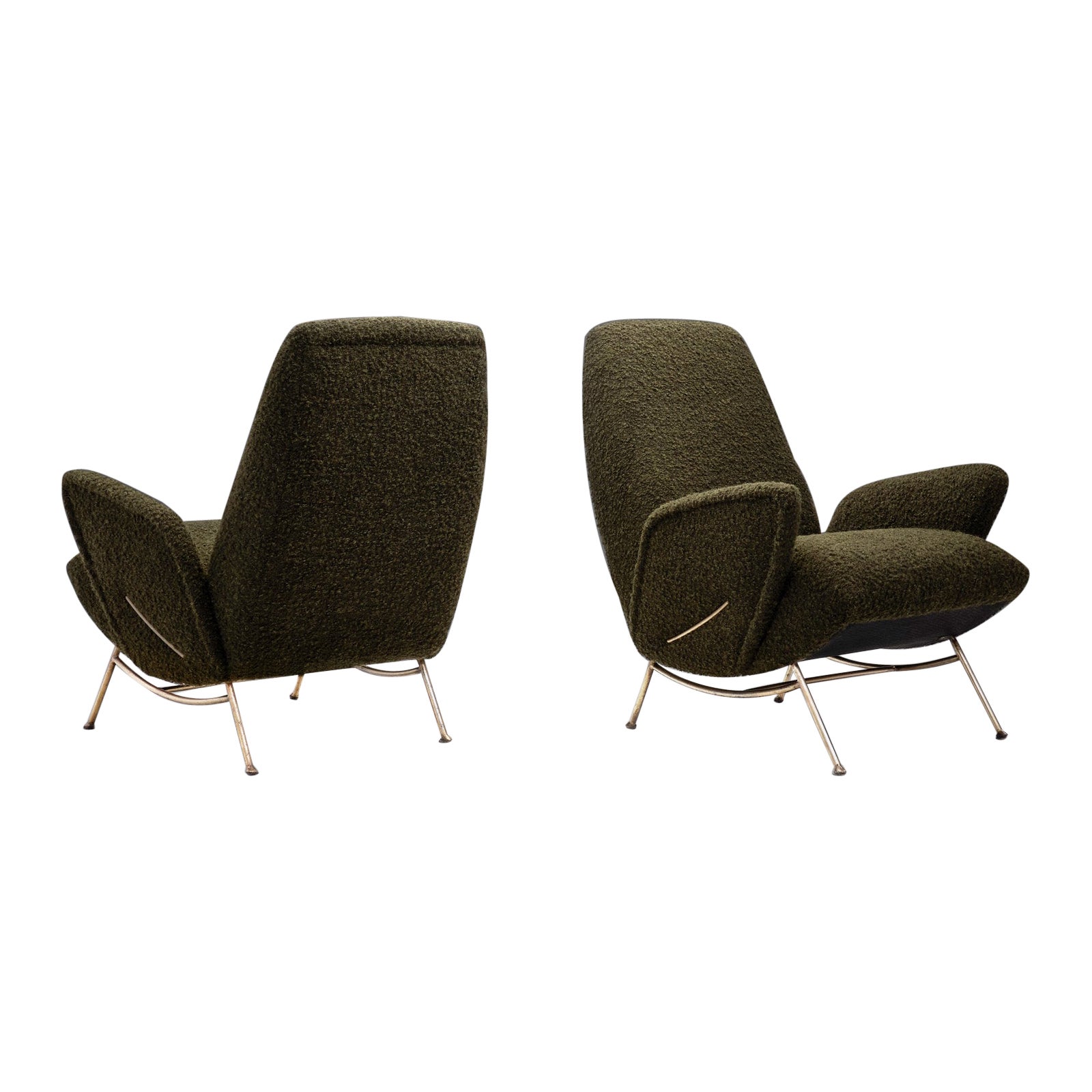 Pair of Midcentury Lounge Chairs with Metal Legs by Nino Zoncada, Italy, 1950s