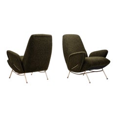 Pair of Midcentury Lounge Chairs with Metal Legs by Nino Zoncada, Italy, 1950s