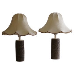 Pair of Ceramic & Silk Shade Table Lamps, Swedish Mid-Century Modern, 1960s