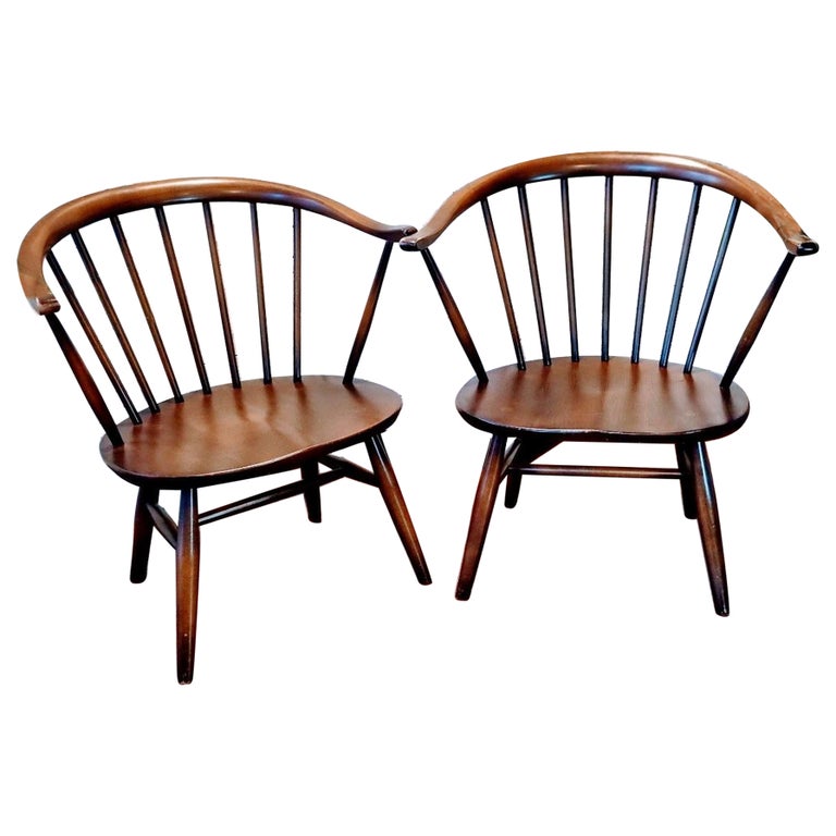 Pair of Ercol 451 Low Fireside Cowhorn Armchairs Chairs For Sale at 1stDibs
