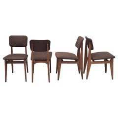 Conjunto de 4 sillas de madera y tela de Marcel Gascoin, Arhec, años 50