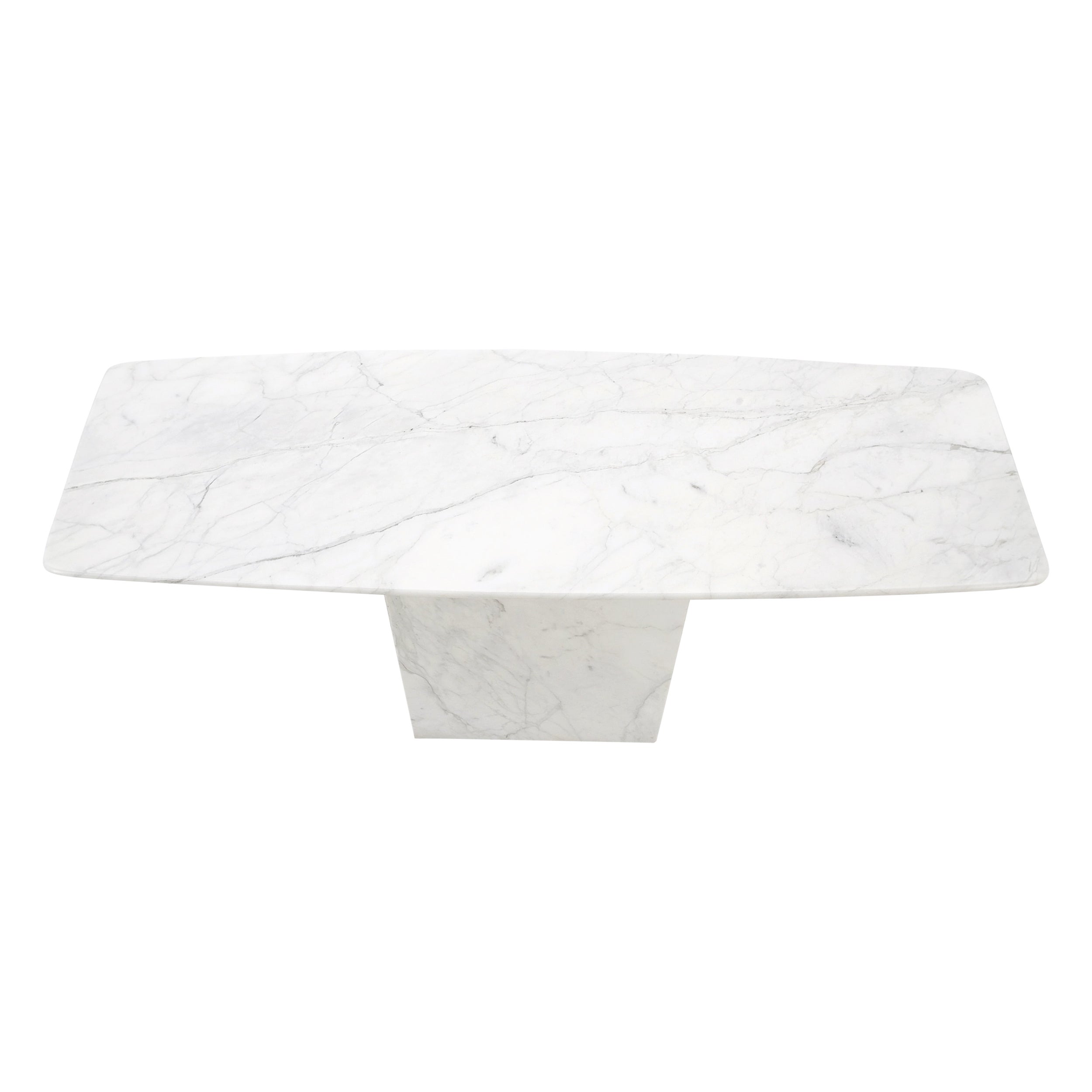 White Carrara Marble Boat Shape Top Pedestal Base Console Table Italian Modern For Sale