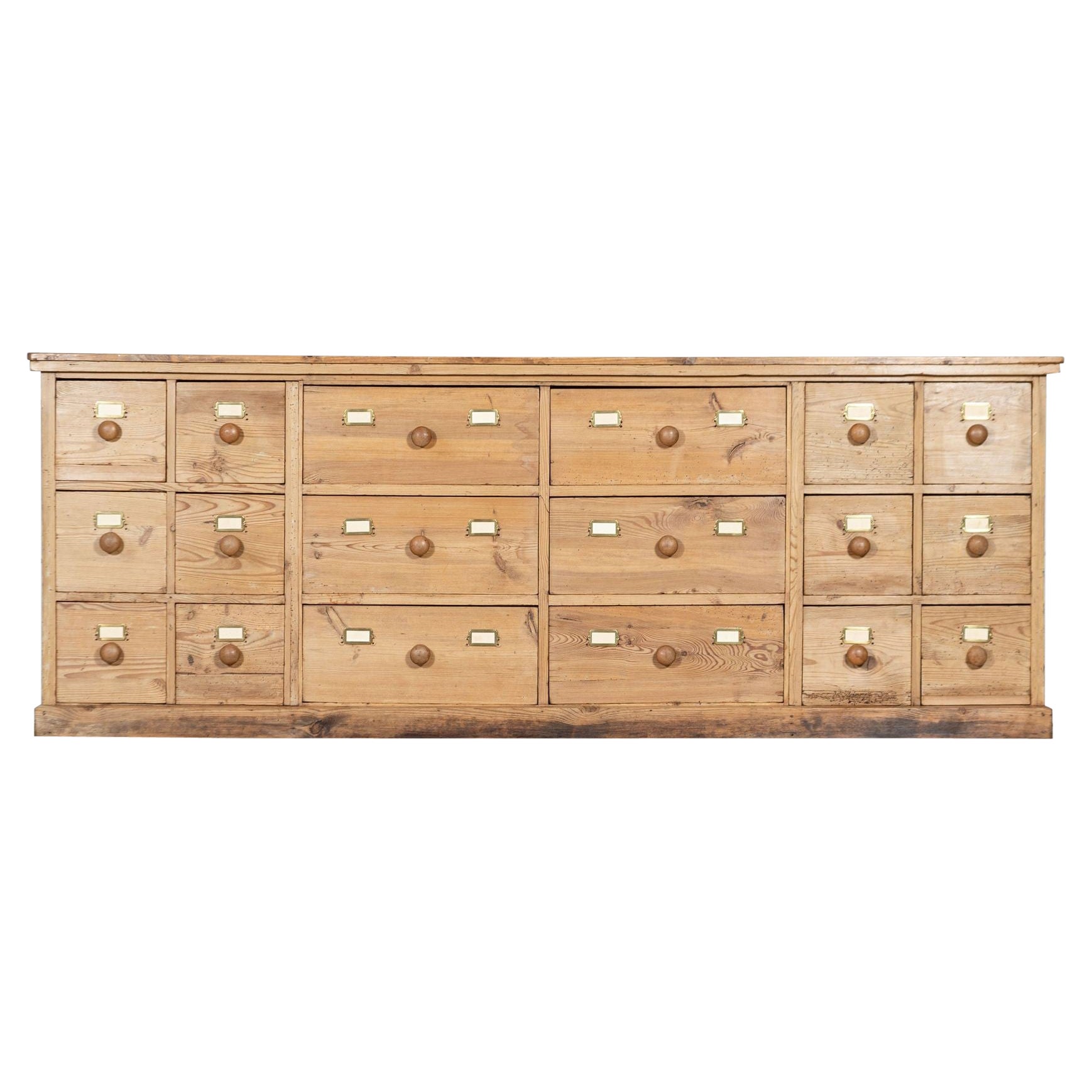 Large 19th Century English Pine Apothecary Bank Drawers