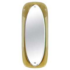 Mid-Century Modern Wall Mirror with Yellow-Gold Coloured Glass Bottom, Italy