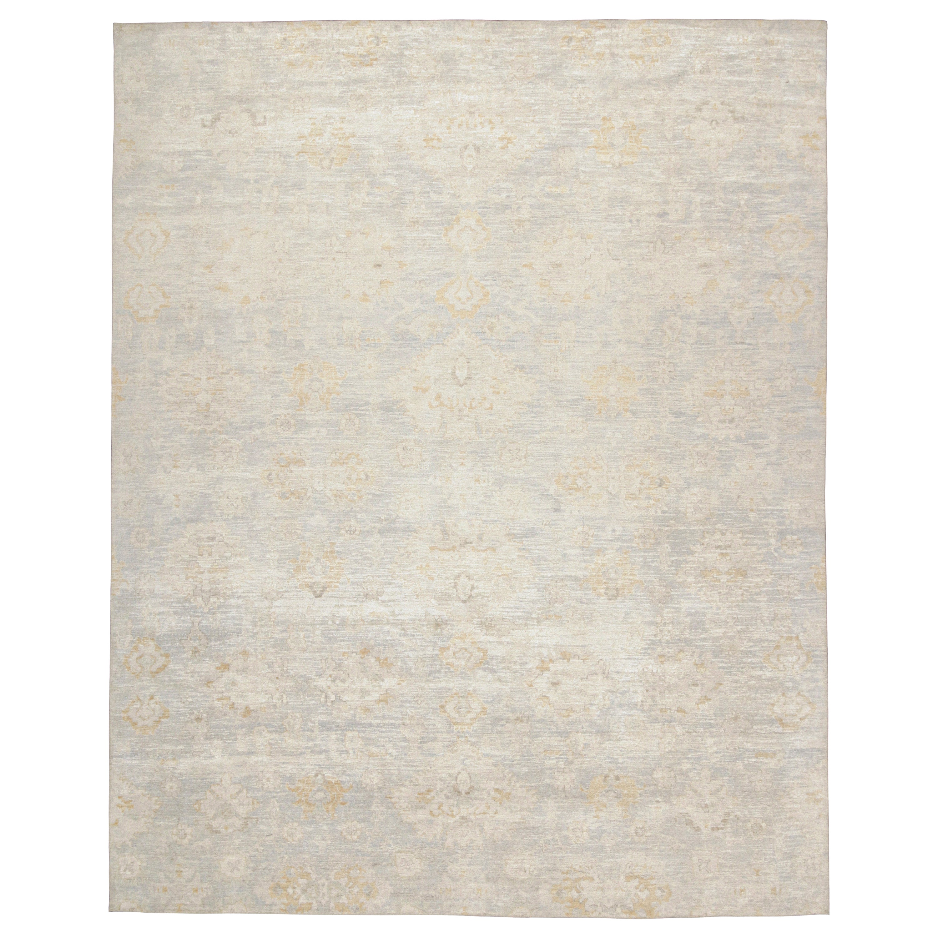 Rug & Kilim’s Antique Oushak Style Rug in Gray, Blue & Gold Patterns For Sale
