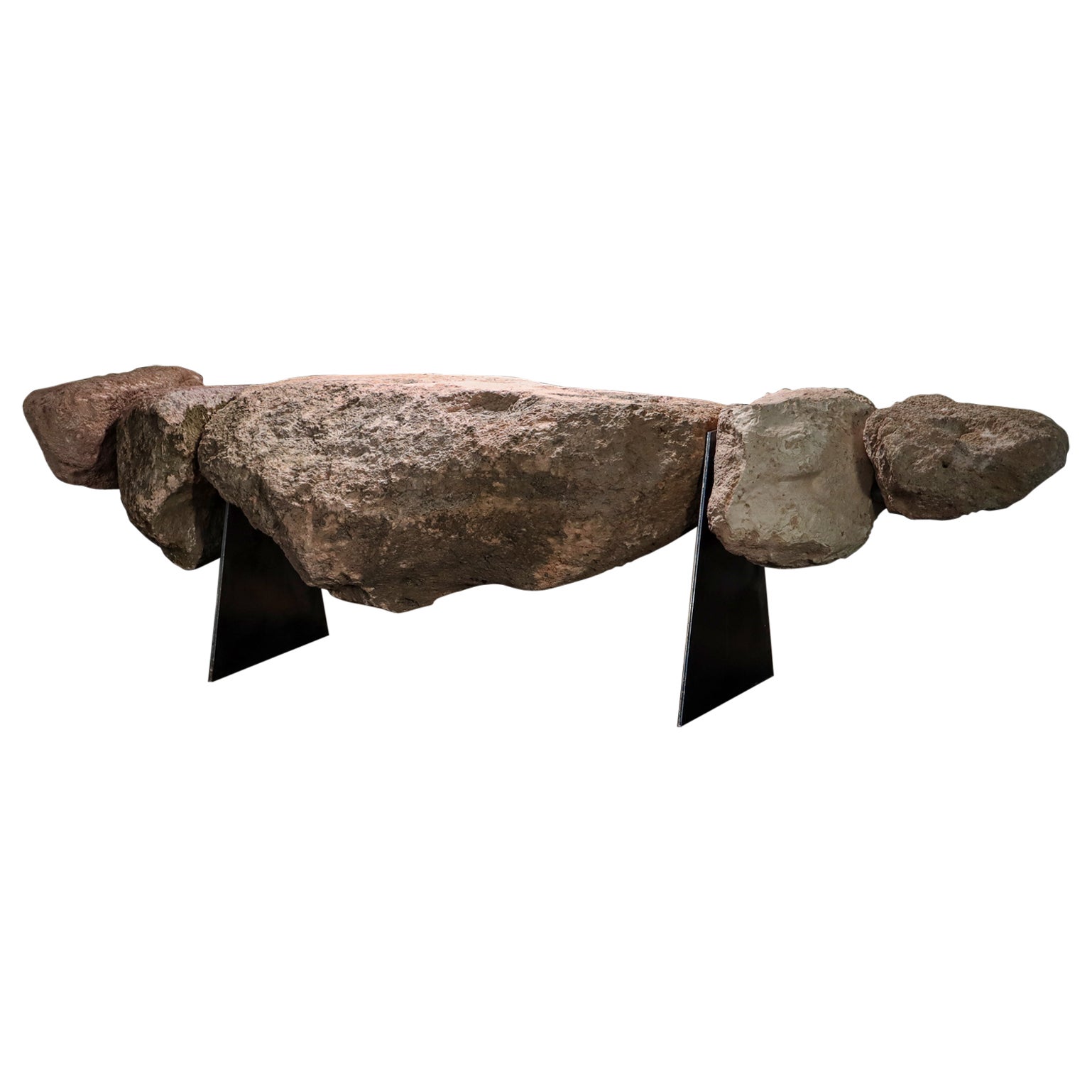 Sculptural Stone and Iron Functional Art Bench by William Stuart for Costantini