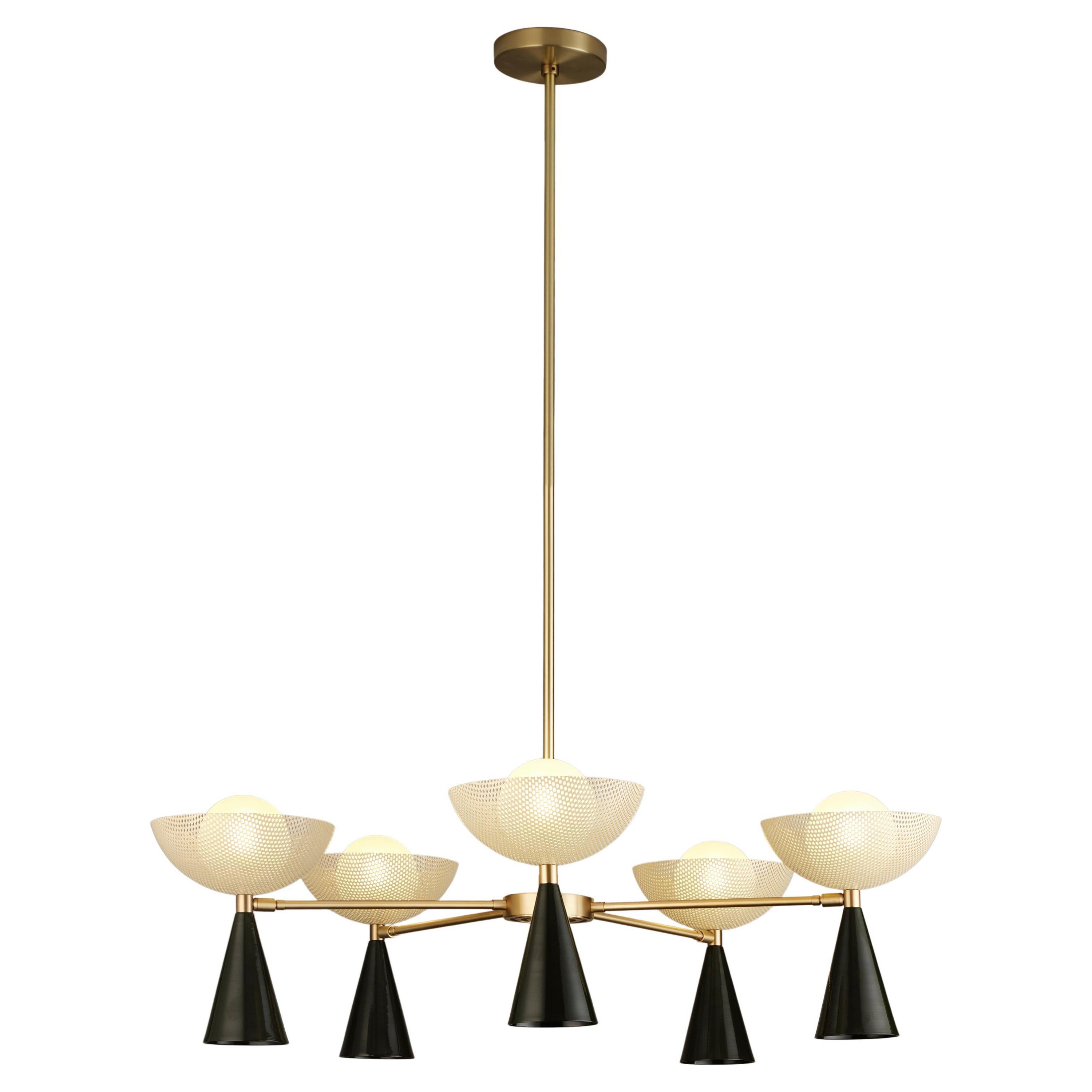 Molto 5-Arm Ceiling Fixture in Brushed Brass + Enameled Mesh, Blueprint Lighting For Sale