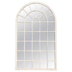 Contemporary 1980s Belgium White Washed Oversized Arch Window Frame Mirror