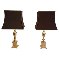 Vintage Pair of Neoclassical Style Brass Table Lamps