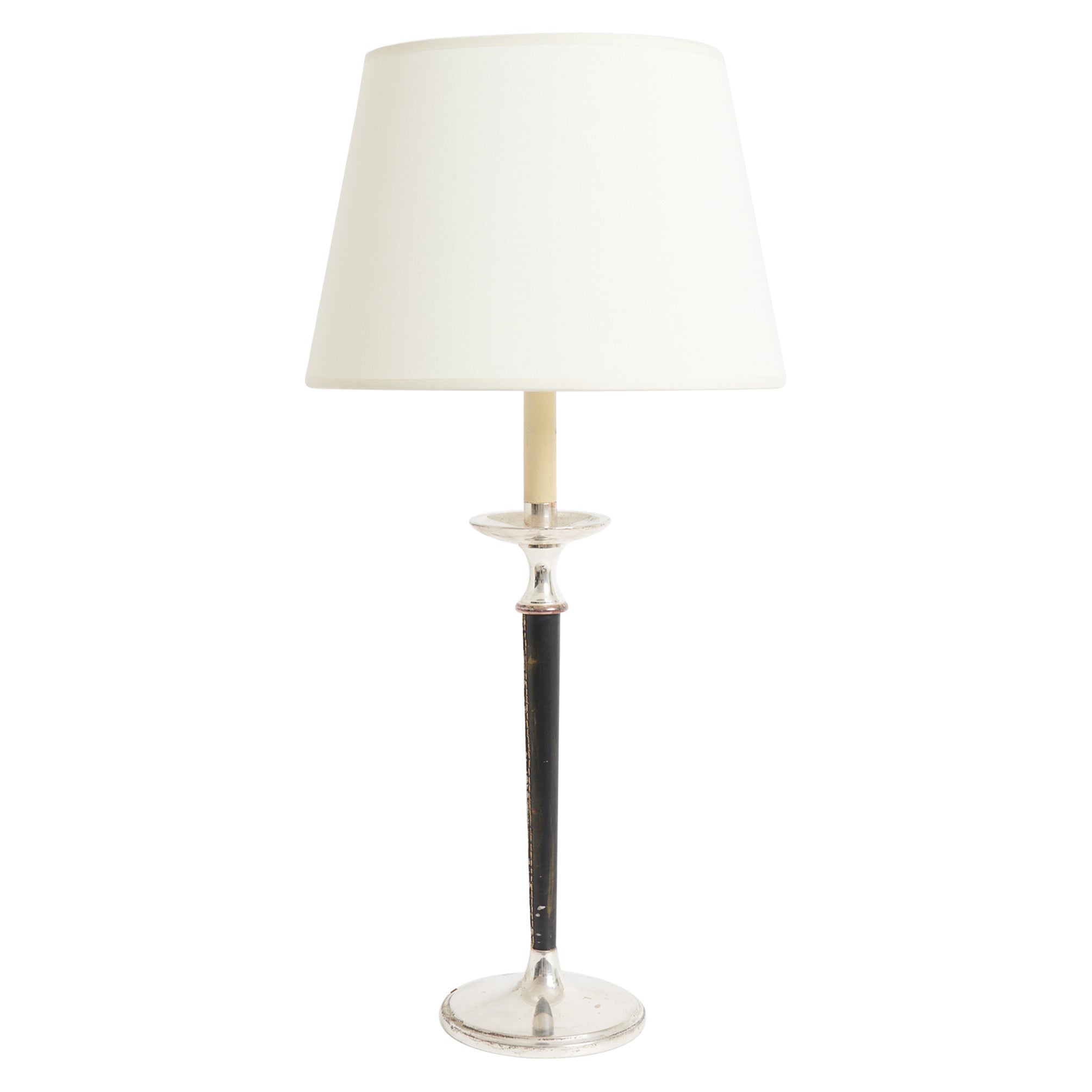 Silvered and Leather Table Lamp
