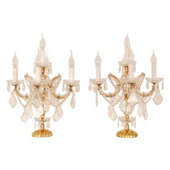 Retro Crystal Lamps Marie Therese Gold Gilded Brass Crystal Table Lamps a Pair