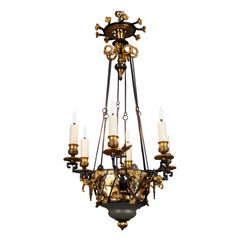Japonisme Bronze Chandelier Attributed to Marnyhac, France, circa 1890