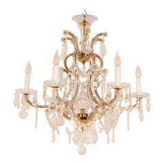 Crystal Chandelier 7 Light Gold Frame Blown Glass Cage Chandelier Viennese