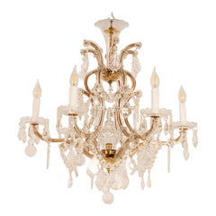 Retro Crystal Chandelier 7 Light Gold Frame Blown Glass Cage Chandelier Viennese