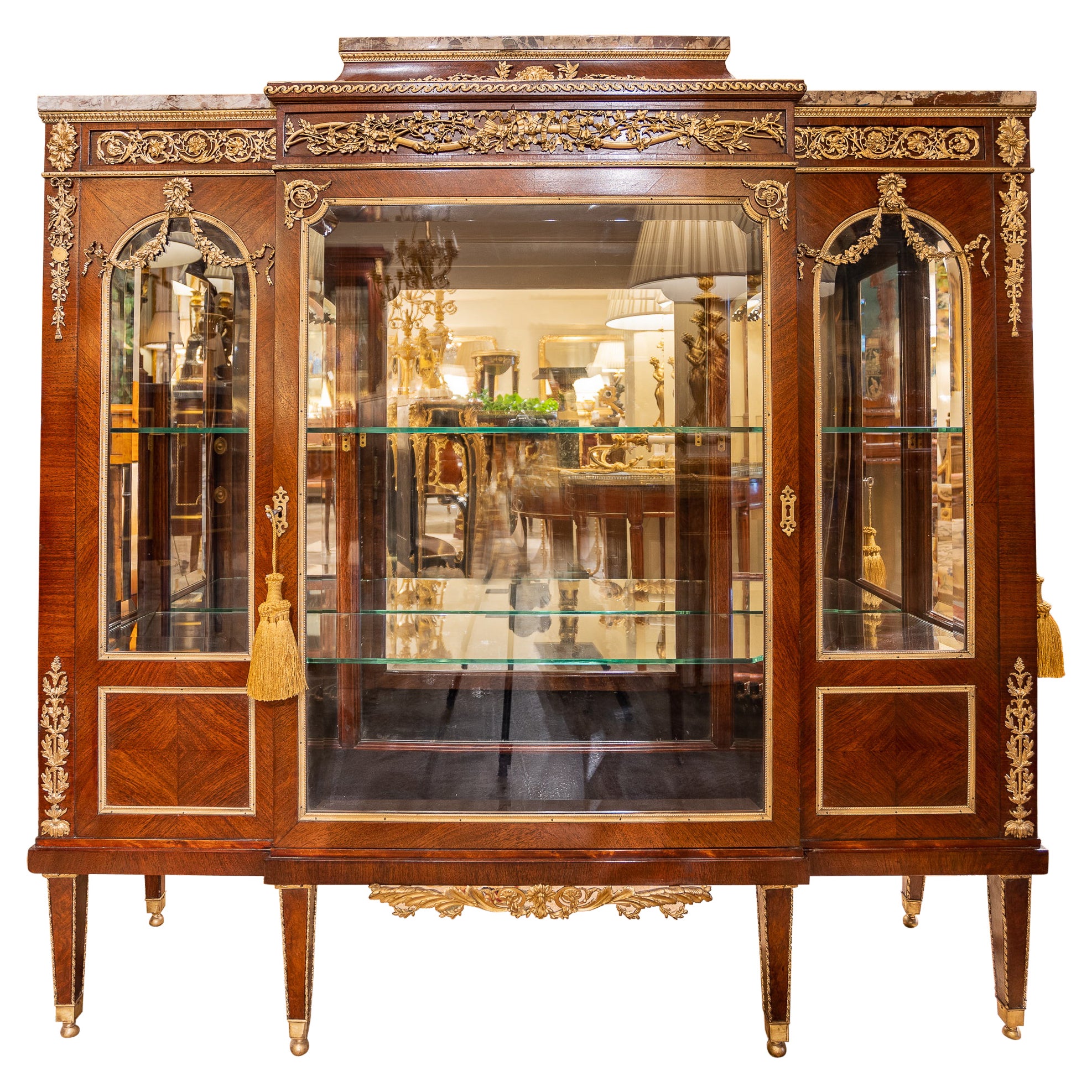 Fine 19th Century Louis XVI Mahogany and Gilt Bronze Mounted Vitrine by Forest For Sale