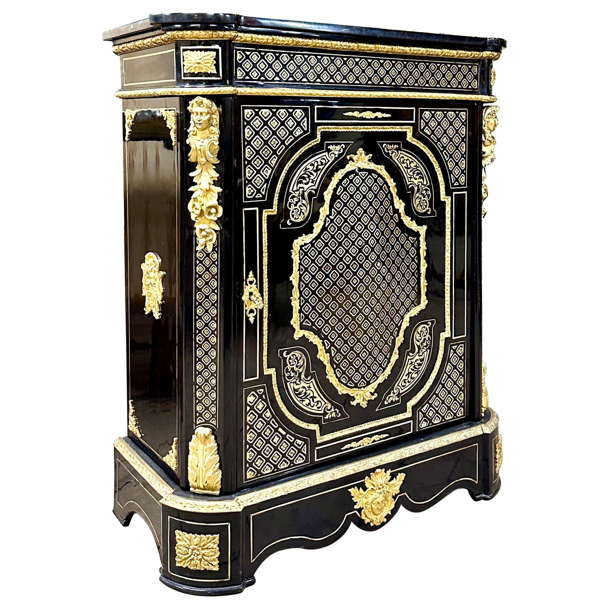 Cabinet in Boulle Marquetry and Queen Marquetry, Napoleon III Period For Sale