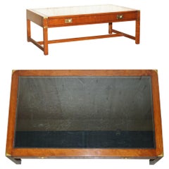 Unique Kennedy Showcase Display Military Campaign Hardwood & Glass Coffee Table