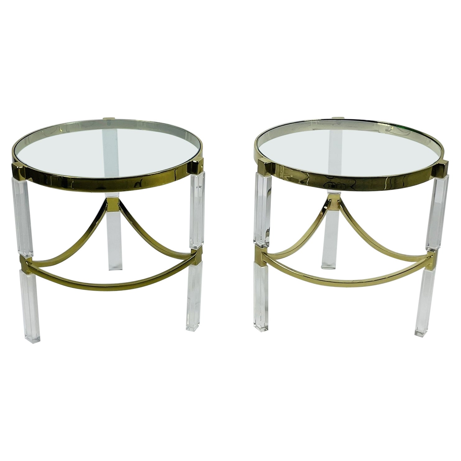 Pair of Lucite & Brass Side Tables by Charles Hollis Jones "Classic Wolf Table" For Sale