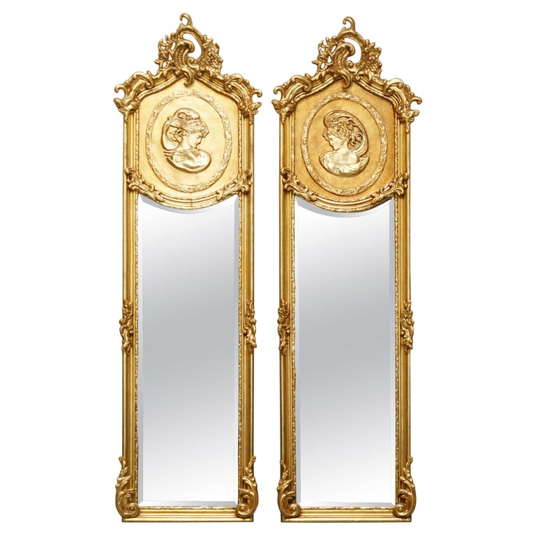 Pair of Vintage French Gold Giltwood Neoclassical Style Full Length