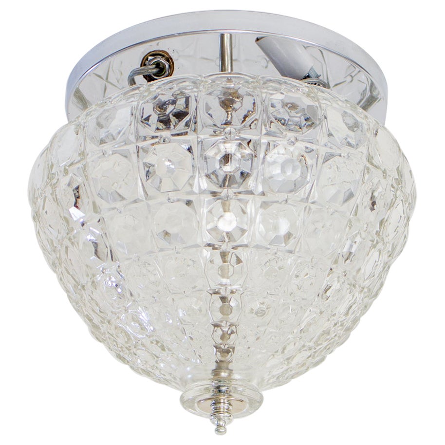 P326 Mid-20th Century Crystalline Glass Flush Mount Fixture For Sale