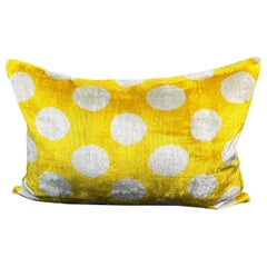 Yellow Polka-Dot Pattern Velvet Silk Ikat Pillow Cover