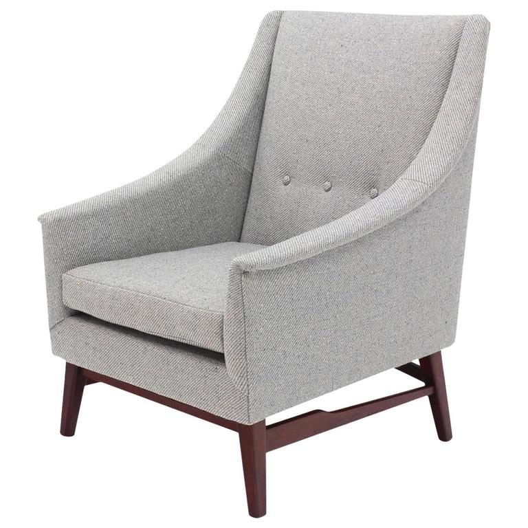 Newly Upholstered Danish Modern Lounge Chair Walnut Base For Sale