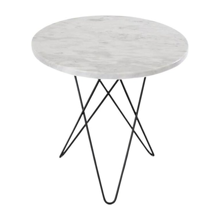 White Carrara Marble and Black Steel Tall Mini O Table by OxDenmarq For Sale