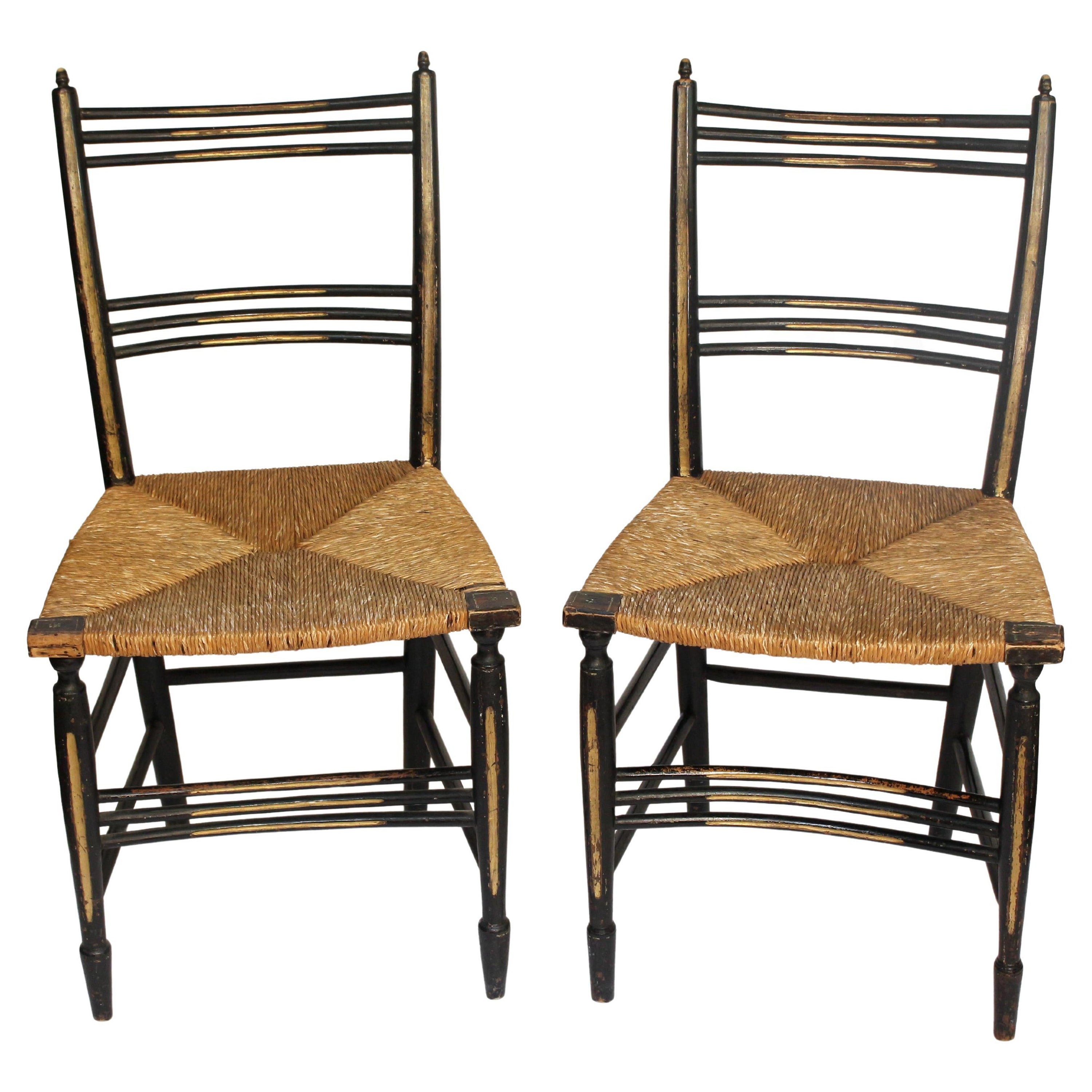 Pair of American Rush Seat Side Chairs, circa 1810-1820  For Sale