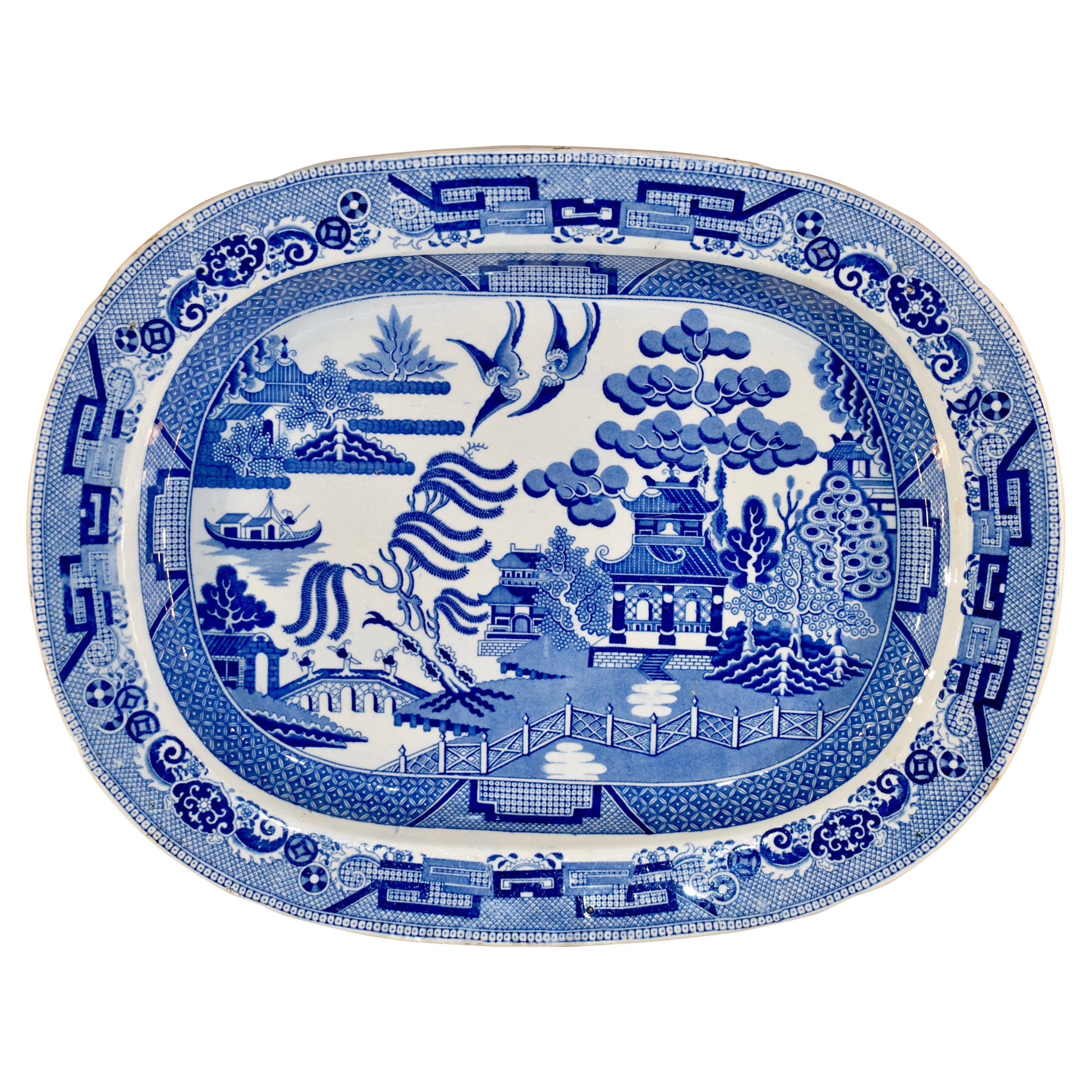 19th Century Blue Willow Platter from England For Sale