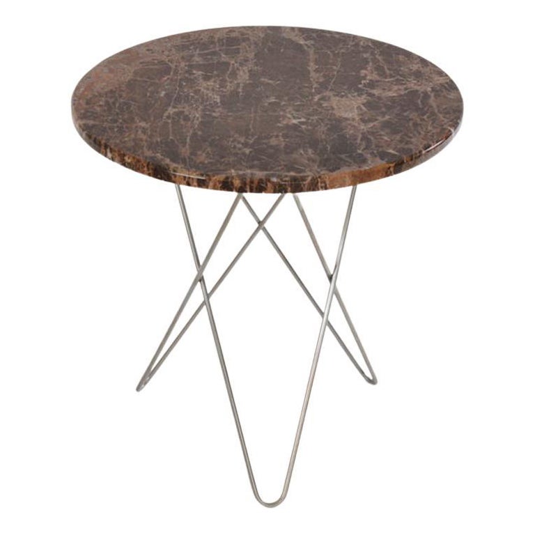 Brown Emperador Marble and Steel Tall Mini O Table by Ox Denmarq For Sale
