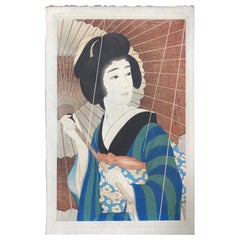 Torii Kotondo, signiert und versiegelt, japanischer Holzschnitt mit Regenmedaillon-Druck aus der Vorkriegszeit, 1929