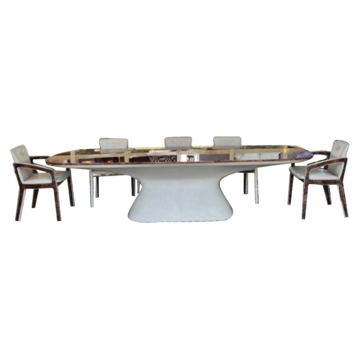 Bentley Home Walnut Burl and Leather Dining Table and Chairs For Sale