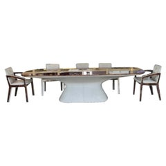 Bentley Home Walnut Burl and Leather Dining Table and Chairs