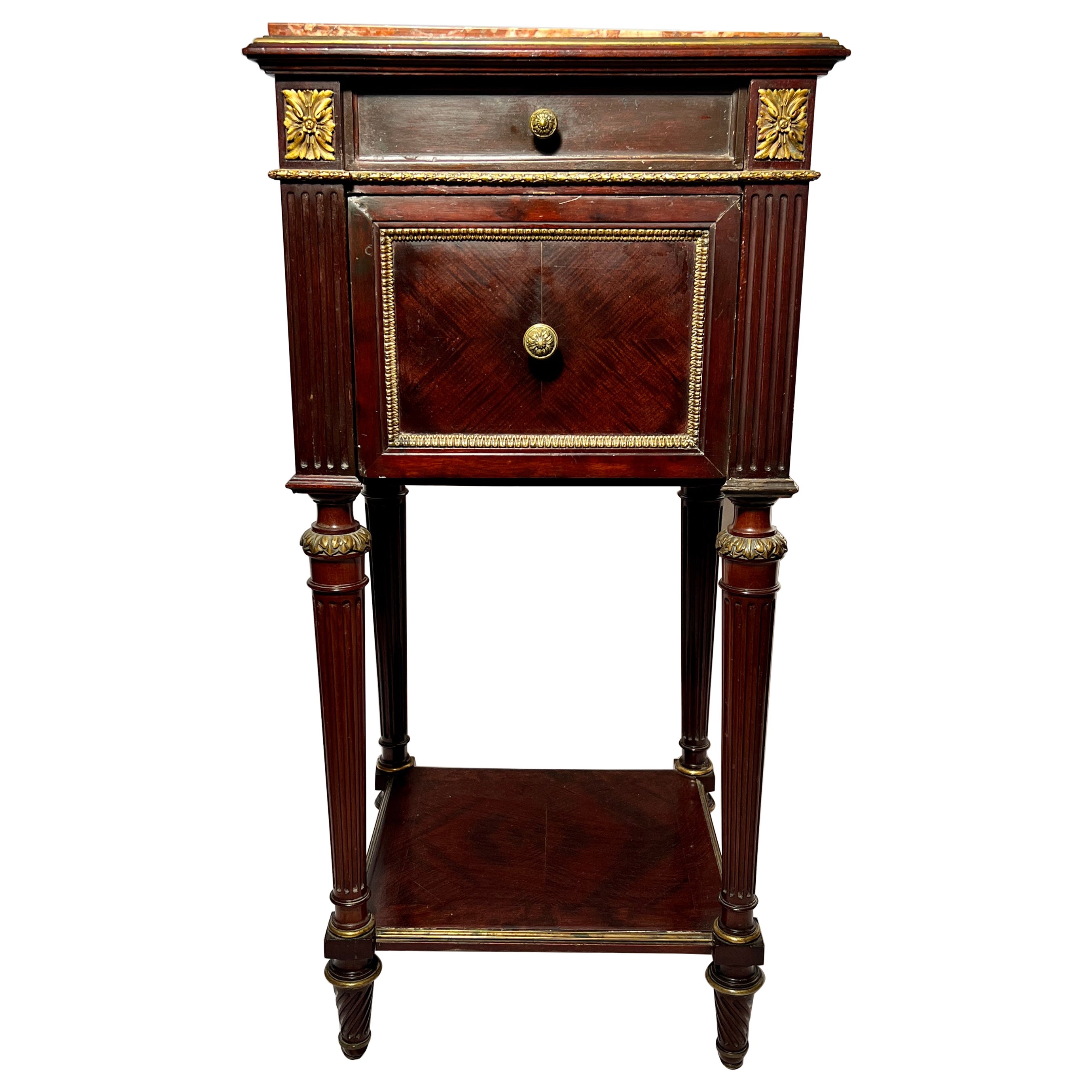 Antique French Mahogany and Bronze Louis XVI Marble Top Occasional Table For Sale