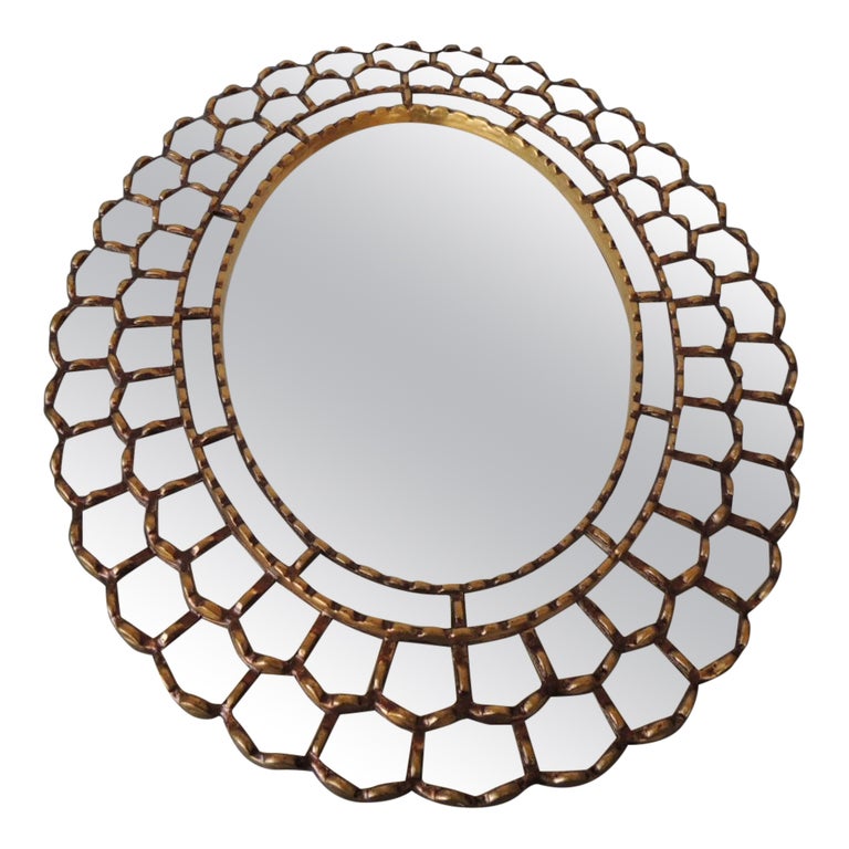 Gold Leaf and Wood Oval Peruvian Mirror For Sale at 1stDibs