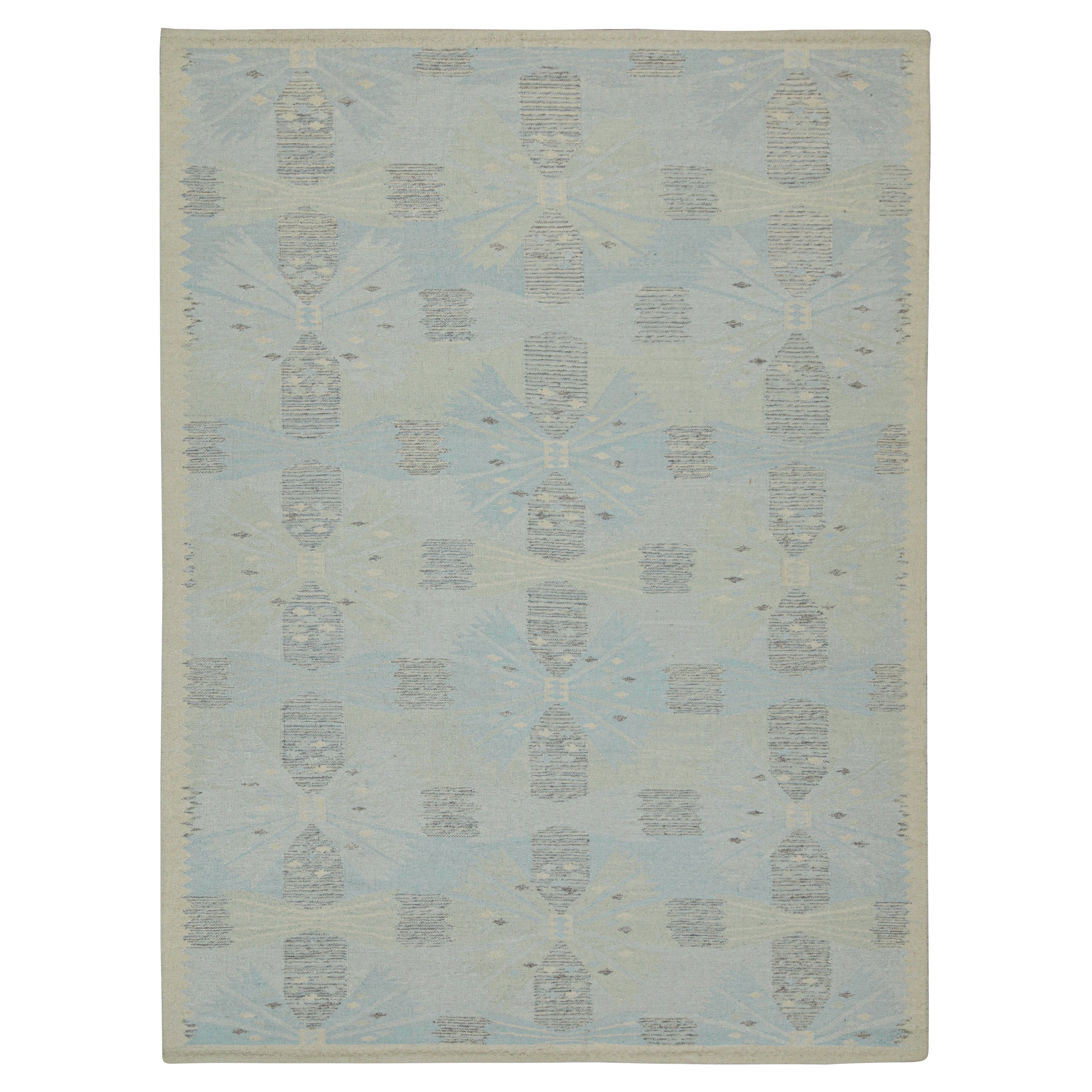 Rug & Kilim’s Scandinavian Style Kilim with Blue Geometric Patterns For Sale