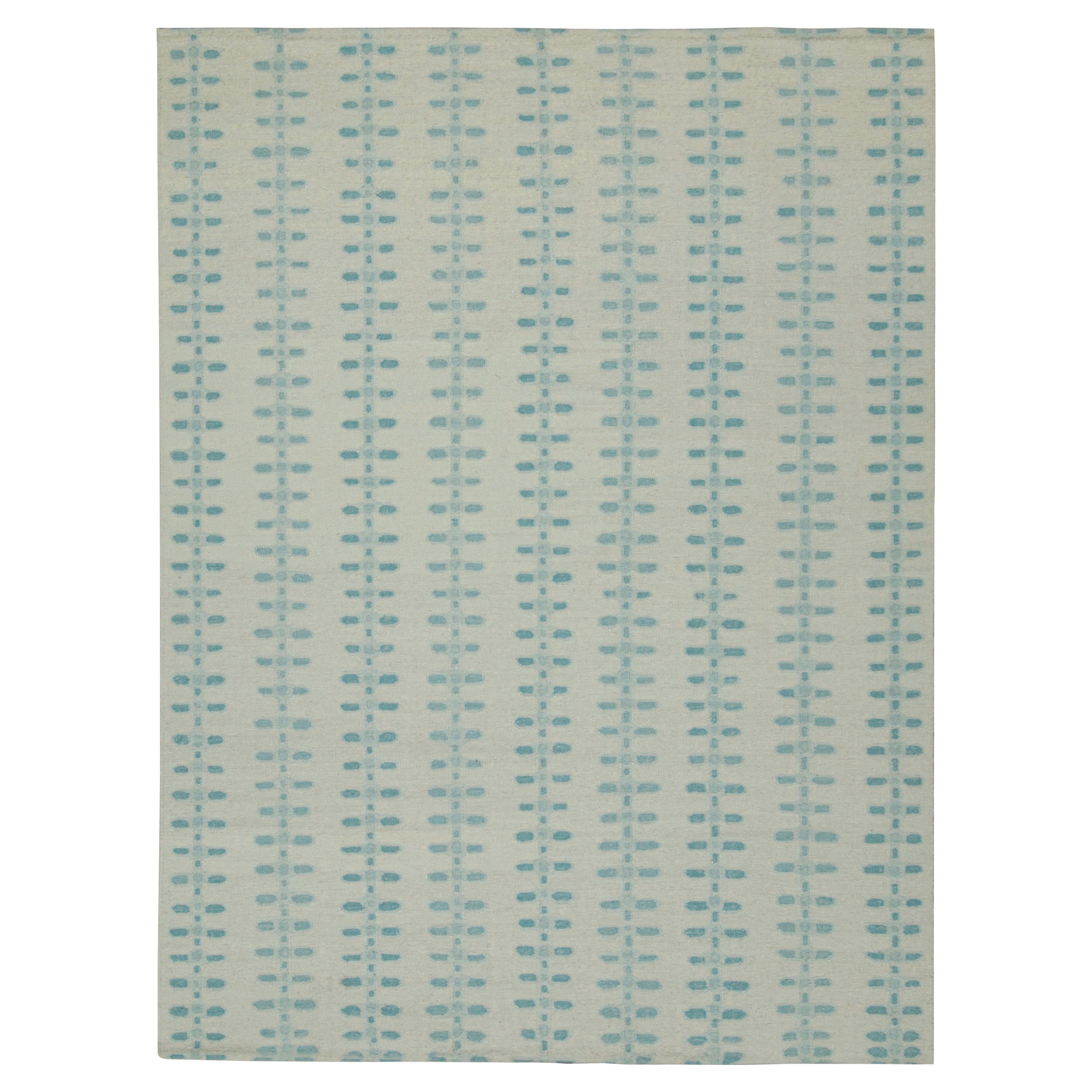 Rug & Kilim’s Scandinavian Style Kilim with Patterns in Tones of Blue & Gray For Sale