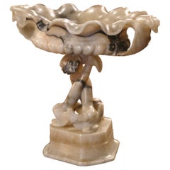 19th Century French Carved Alabaster Compote Centerpiece with Dolphins