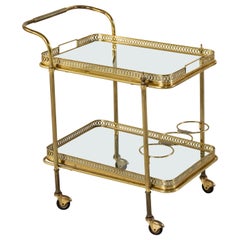 Mid-20th Century French Brass and Glass Bar Cart, Removable Tray, Bottle Holders