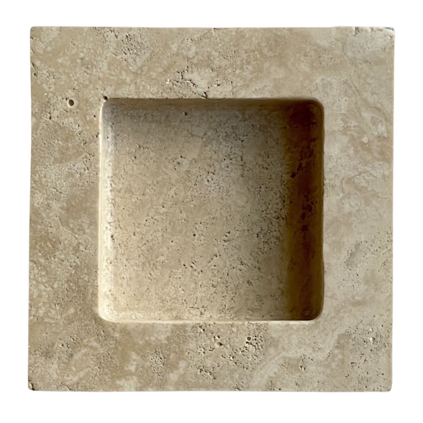 Teo Catch: Kleine quadratische Schale aus beigem Travertin von Anastasio Home