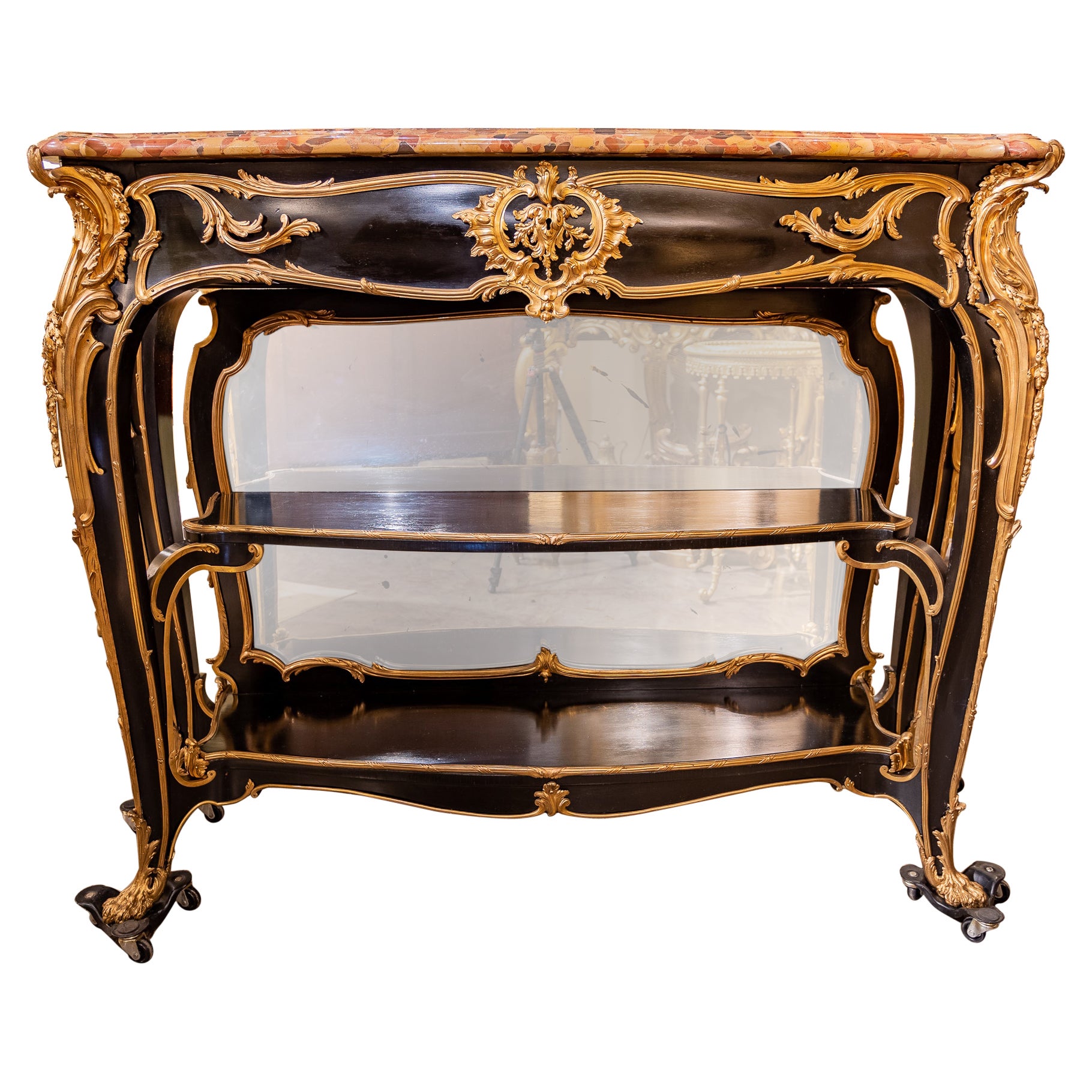 Fine 19th Century French Ebonized and Gilt Bronze Console Signed Zweiner For Sale