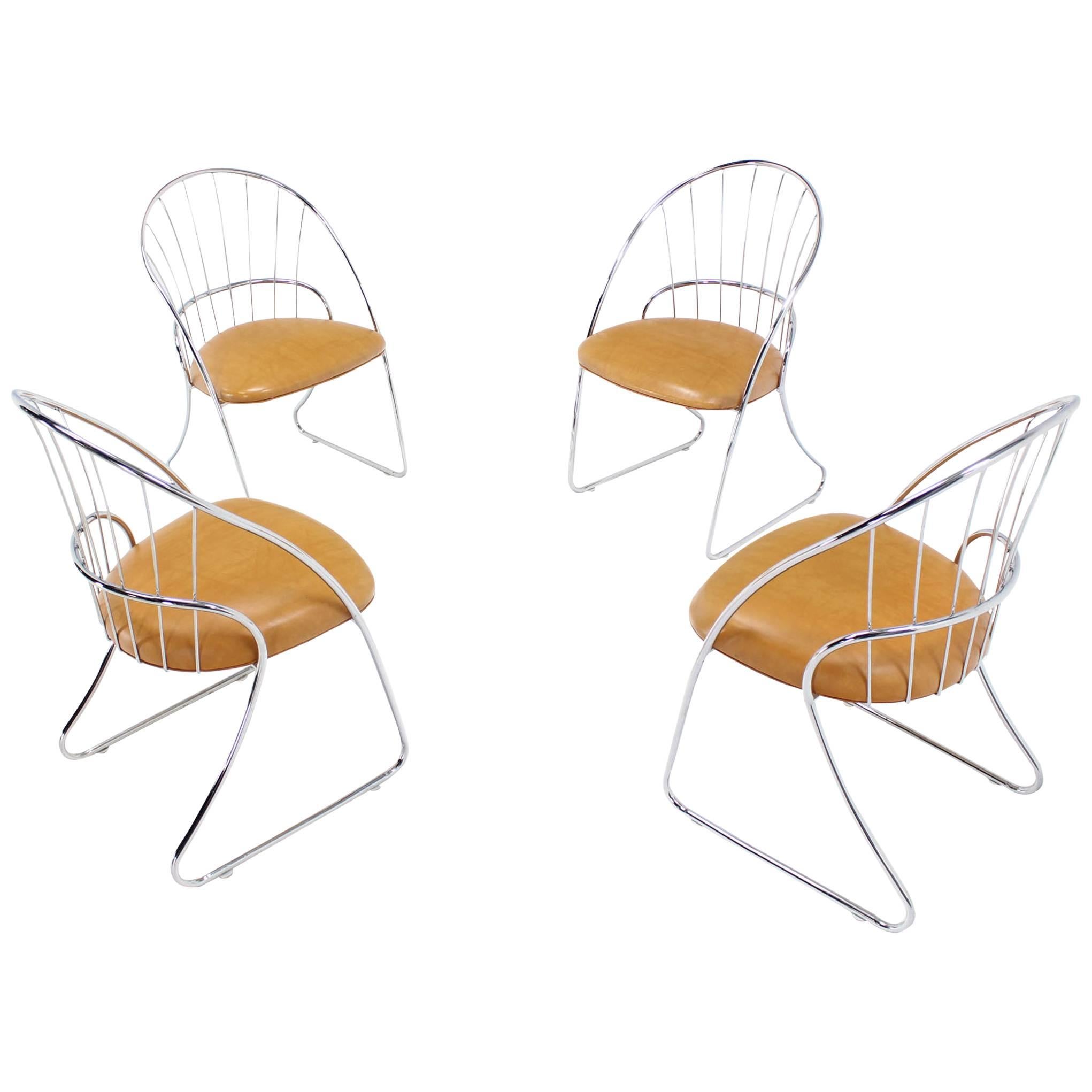 Set of Four Chrome Mid-Century Modern Dining Chairs